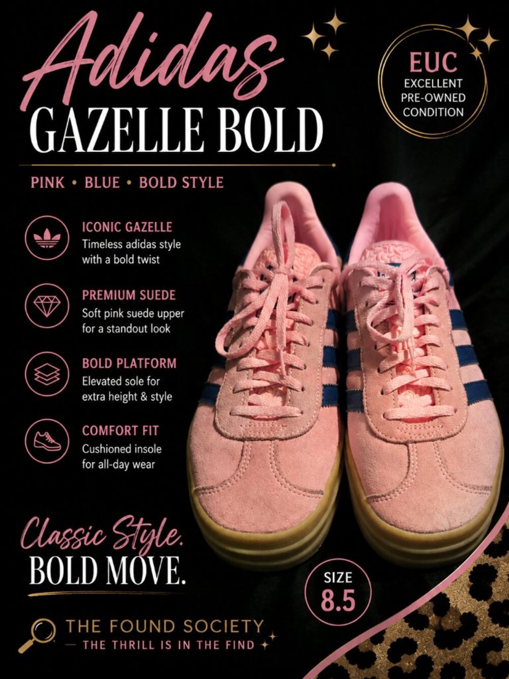 Adidas Gazelle Bold Platform Sneakers | Pink & Blue Suede | Women's Size 8.5-EUC